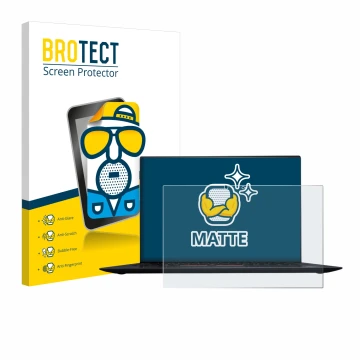 Front side of a product packaging with the brand logo BROTECT. Next to it is the device Lenovo ThinkPad X1 Yoga (2nd Gen.) sho
