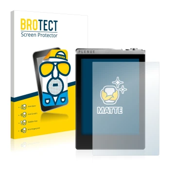 Front side of a product packaging with the brand logo BROTECT. Next to it is the device Cowon Plenue D shown with the correspo