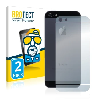 Front side of a product packaging with the brand logo BROTECT. Next to it is the device Apple iPhone SE 2016 Back (entire surf