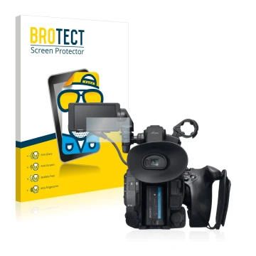 Front side of a product packaging with the brand logo BROTECT. Next to it is the device Sony PXW-FS5 shown with the correspond