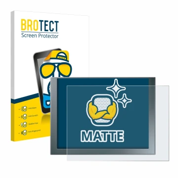 Front side of a product packaging with the brand logo BROTECT. Next to it is the device Siemens Simatic HMI KTP 1200 Basic sho