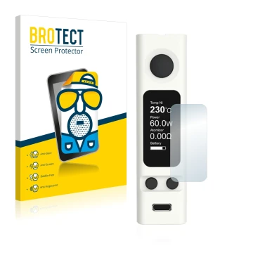 Front side of a product packaging with the brand logo BROTECT. Next to it is the device Joyetech eVic VTwo Mini shown with the