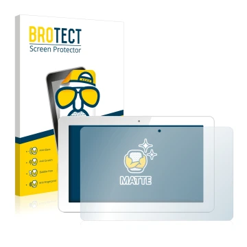 Front side of a product packaging with the brand logo BROTECT. Next to it is the device Odys Rise 10 Quad shown with the corre