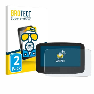 Front side of a product packaging with the brand logo BROTECT. Next to it is the device TomTom GO 620 shown with the correspon