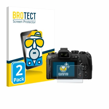 Front side of a product packaging with the brand logo BROTECT. Next to it is the device Olympus OM-D E-M1 Mark II shown with t