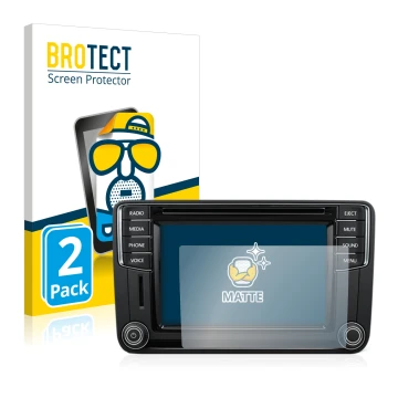 Front side of a product packaging with the brand logo BROTECT. Next to it is the device Volkswagen T6 2015 Discover Media Plus