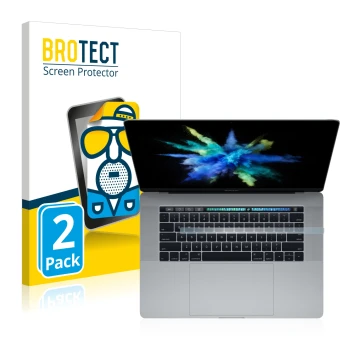 Front side of a product packaging with the brand logo BROTECT. Next to it is the device Apple MacBook Pro 15