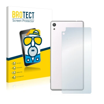 Front side of a product packaging with the brand logo BROTECT. Next to it is the device Sony Xperia XA Ultra (Back) shown with