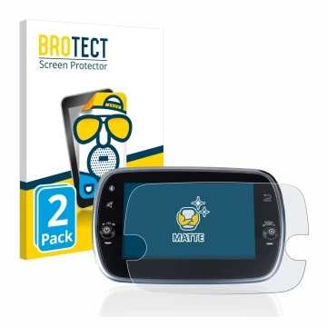 Front side of a product packaging with the brand logo BROTECT. Next to it is the device Fiat 500 Abarth Uconnet 7