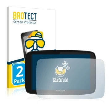 Front side of a product packaging with the brand logo BROTECT. Next to it is the device TomTom GO 520 shown with the correspon