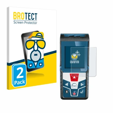 Front side of a product packaging with the brand logo BROTECT. Next to it is the device Bosch GLM 50 C Professional shown with