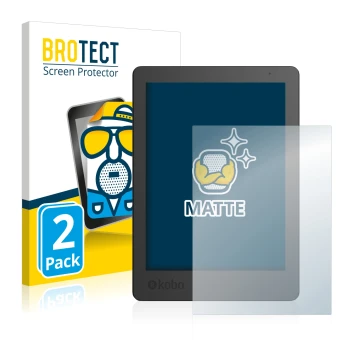 Front side of a product packaging with the brand logo BROTECT. Next to it is the device Kobo Aura Edition 2 shown with the cor