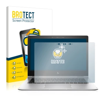 Front side of a product packaging with the brand logo BROTECT. Next to it is the device HP EliteBook x360 1030 G2 shown with t