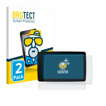 Front side of a product packaging with the brand logo BROTECT. Next to it is the device BMW Motorrad Navigator VI shown with t