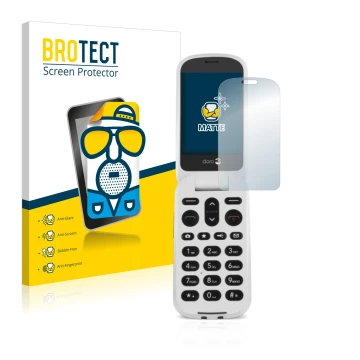 Front side of a product packaging with the brand logo BROTECT. Next to it is the device Doro 6050 shown with the corresponding