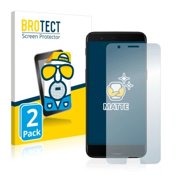 Front side of a product packaging with the brand logo BROTECT. Next to it is the device OnePlus 5 shown with the corresponding