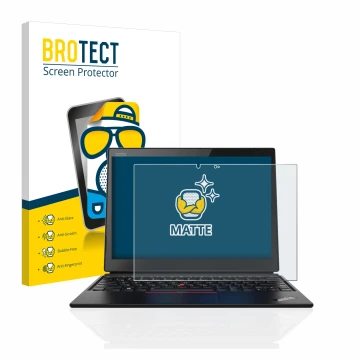 Front side of a product packaging with the brand logo BROTECT. Next to it is the device Lenovo ThinkPad X1 Yoga (1st Gen.) sho