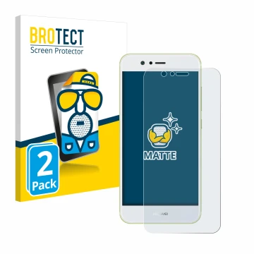 Front side of a product packaging with the brand logo BROTECT. Next to it is the device Huawei Nova 2 shown with the correspon