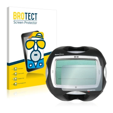 Front side of a product packaging with the brand logo BROTECT. Next to it is the device Mares Nemo Wide 2 shown with the corre
