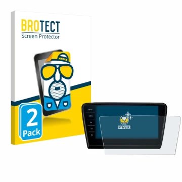 Front side of a product packaging with the brand logo BROTECT. Next to it is the device Skoda Octavia 2017 Infotainment System