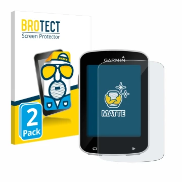 Front side of a product packaging with the brand logo BROTECT. Next to it is the device Garmin Edge Explore 820 shown with the