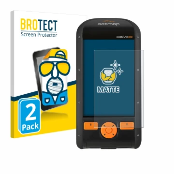Front side of a product packaging with the brand logo BROTECT. Next to it is the device Satmap Active 20 shown with the corres