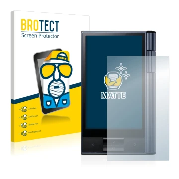 Front side of a product packaging with the brand logo BROTECT. Next to it is the device Astell&Kern AK KANN shown with the cor