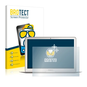 Front side of a product packaging with the brand logo BROTECT. Next to it is the device Apple MacBook Air 13