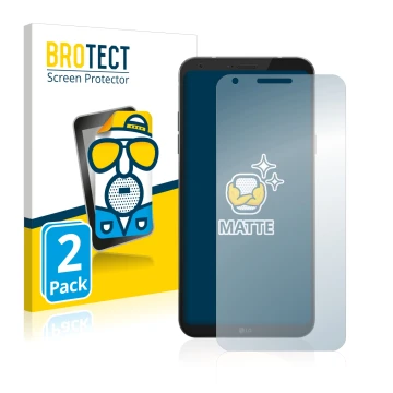 Front side of a product packaging with the brand logo BROTECT. Next to it is the device LG Q6 shown with the corresponding scr
