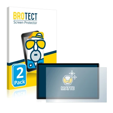Front side of a product packaging with the brand logo BROTECT. Next to it is the device Garmin DriveSmart 61 LMT-S shown with 