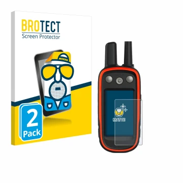 Front side of a product packaging with the brand logo BROTECT. Next to it is the device Garmin Atemos 100 shown with the corre