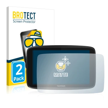 Front side of a product packaging with the brand logo BROTECT. Next to it is the device TomTom GO 6250 shown with the correspo