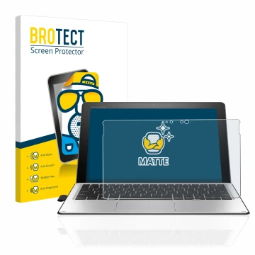 Front side of a product packaging with the brand logo BROTECT. Next to it is the device HP Elite x2 1012 G2 shown with the cor