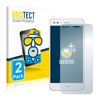 Front side of a product packaging with the brand logo BROTECT. Next to it is the device Huawei P9 Lite Mini shown with the cor