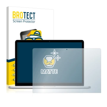 Front side of a product packaging with the brand logo BROTECT. Next to it is the device Apple MacBook Pro 15