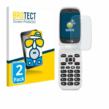 Front side of a product packaging with the brand logo BROTECT. Next to it is the device Doro 6520 shown with the corresponding