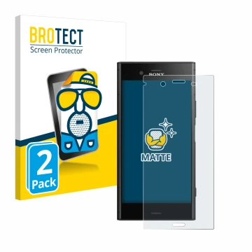 Front side of a product packaging with the brand logo BROTECT. Next to it is the device Sony Xperia XZ1 shown with the corresp