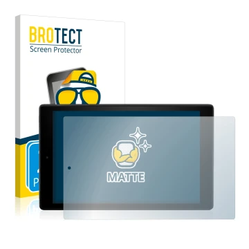 Front side of a product packaging with the brand logo BROTECT. Next to it is the device Amazon Fire HD 10 2017 (7th Gen.) show