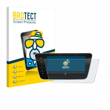 Front side of a product packaging with the brand logo BROTECT. Next to it is the device Skoda Superb Business Columbus 2017-20