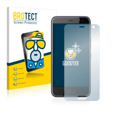 Front side of a product packaging with the brand logo BROTECT. Next to it is the device HTC U11 Life shown with the correspond