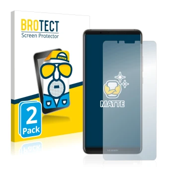 Front side of a product packaging with the brand logo BROTECT. Next to it is the device Huawei Mate 10 Pro shown with the corr