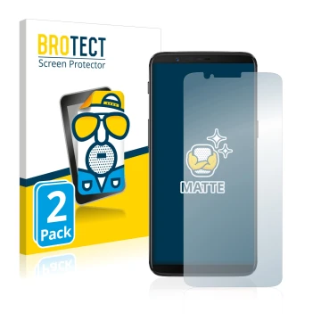 Front side of a product packaging with the brand logo BROTECT. Next to it is the device OnePlus 5T shown with the correspondin