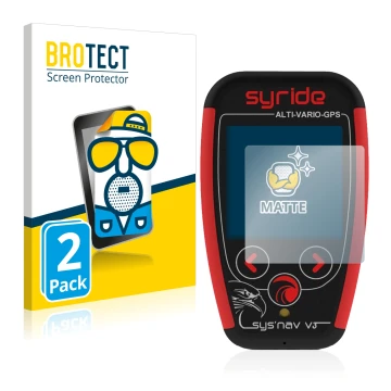 Front side of a product packaging with the brand logo BROTECT. Next to it is the device Syride Sys'Nav V3 shown with the corre