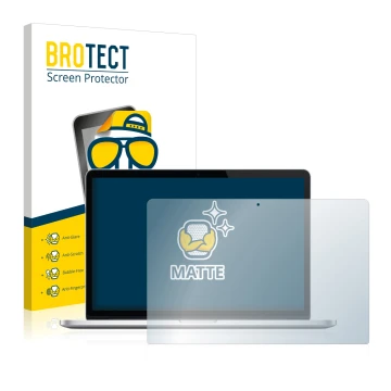 Front side of a product packaging with the brand logo BROTECT. Next to it is the device Apple MacBook Pro Retina 15