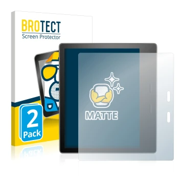 Front side of a product packaging with the brand logo BROTECT. Next to it is the device Amazon Kindle Oasis 2017 (9th Gen.) sh