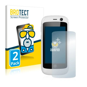 Front side of a product packaging with the brand logo BROTECT. Next to it is the device Unihertz Jelly Pro shown with the corr