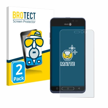 Front side of a product packaging with the brand logo BROTECT. Next to it is the device Doro 8035 shown with the corresponding