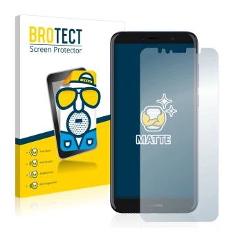 Front side of a product packaging with the brand logo BROTECT. Next to it is the device Huawei Y6 2018 shown with the correspo
