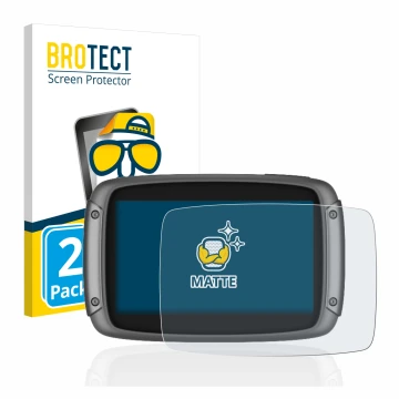 Front side of a product packaging with the brand logo BROTECT. Next to it is the device TomTom Rider 550 shown with the corres