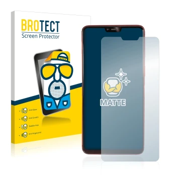 Front side of a product packaging with the brand logo BROTECT. Next to it is the device Oppo R15 Pro shown with the correspond
